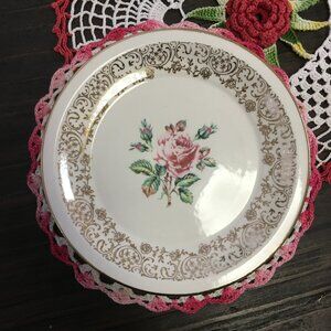 7 Vintage Cornish Rose Georgian Fine China Dessert Plates 22KT Gold Trim